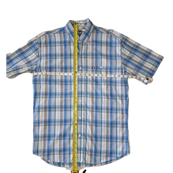 Larro Shirts‎ Western Plaid Shirt - L Blue & Orange Short Sleeve Button Up - Picture 3 of 6